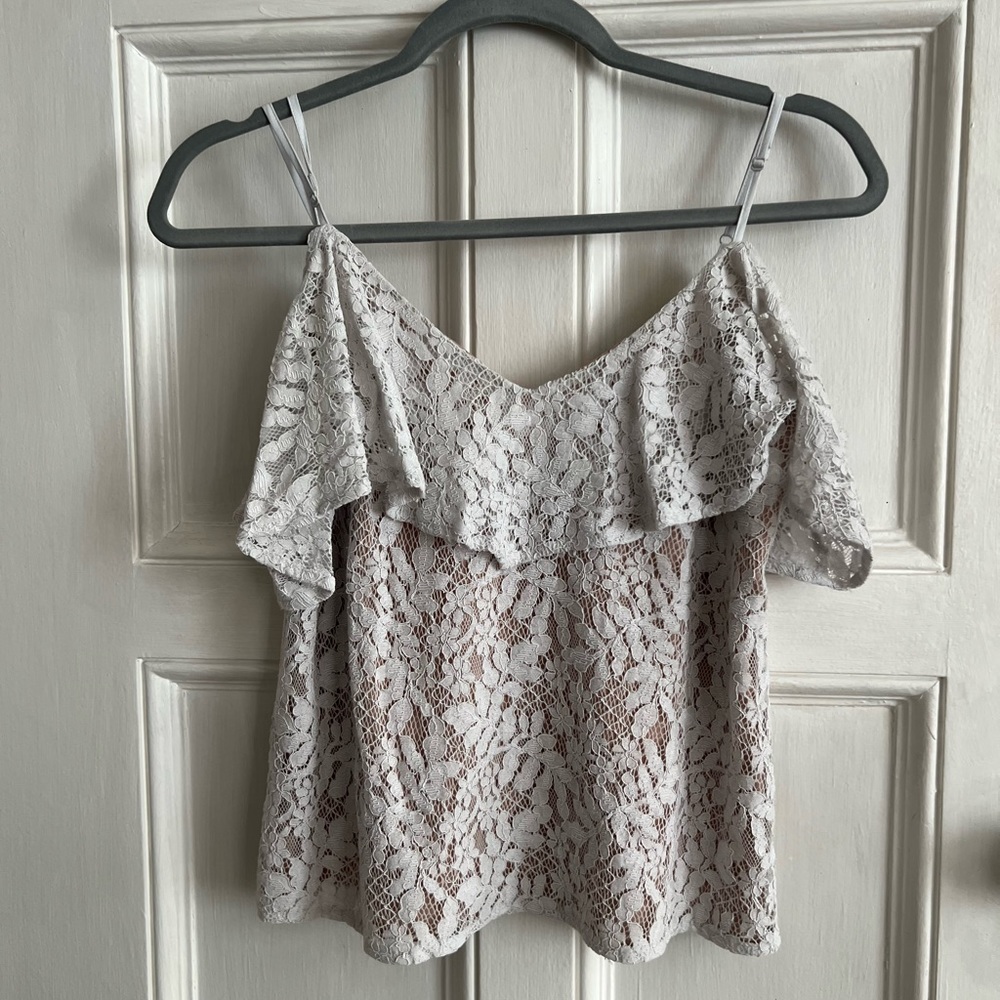 Wayf | Light Blue Lace Off the Shoulder Top - Size XS